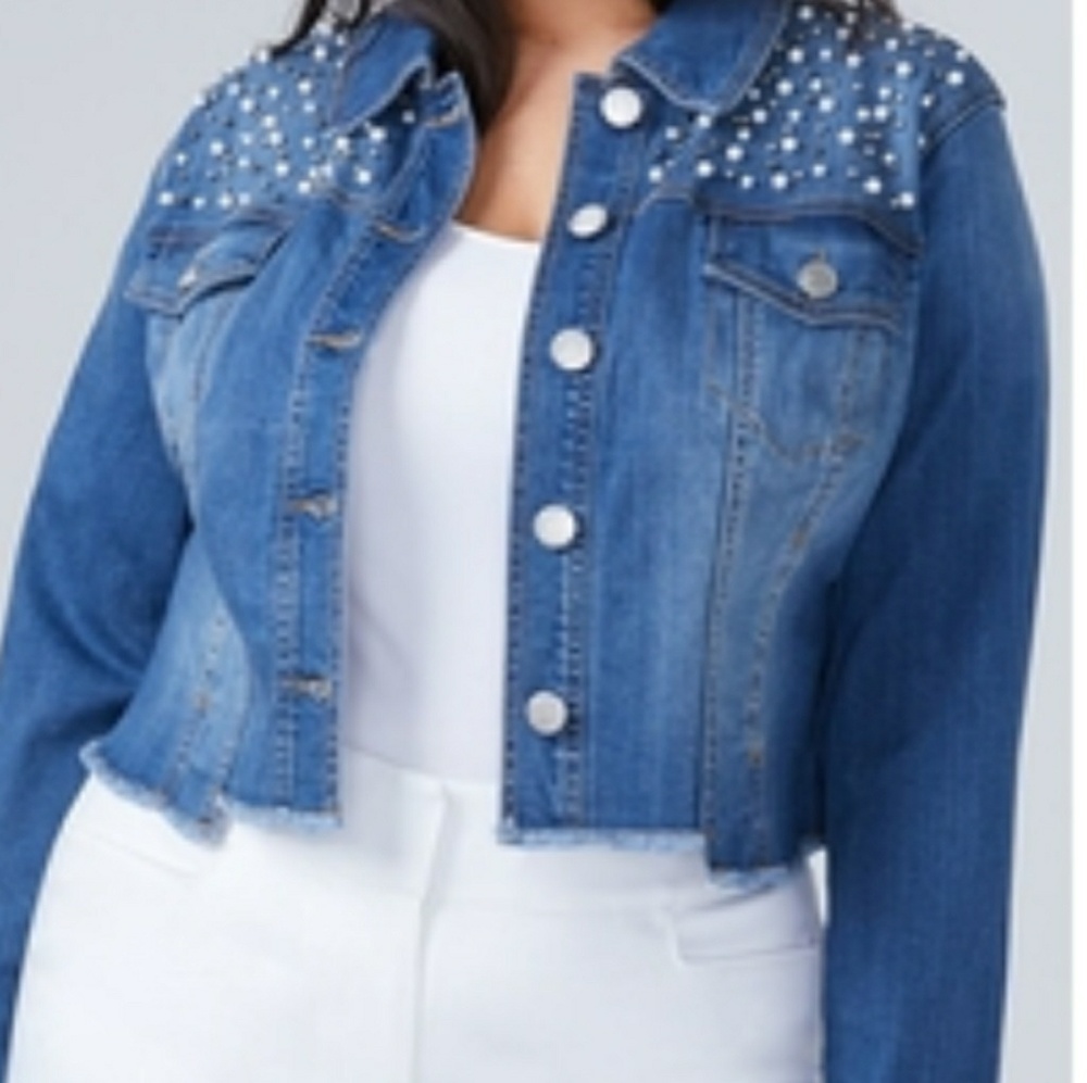 Lane Bryant Pearl Beaded Denim Jacket NWT